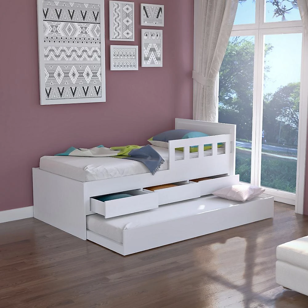 Bicama Solteiro 3 Gavetas Foscarini Branco