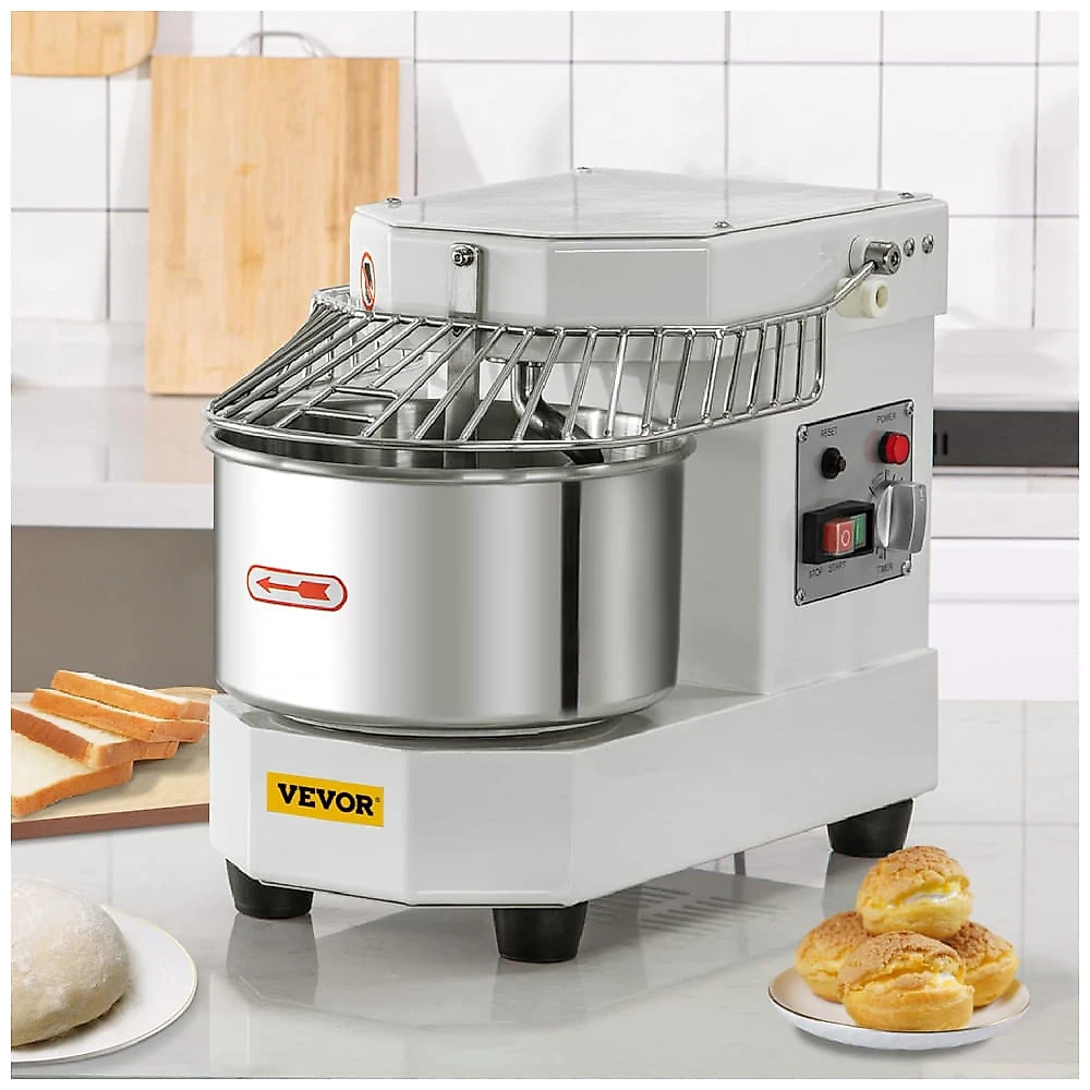Amassadeira Espiral Comercial VEVOR BDM8 8L Dupla Rotação Inox Timer 110V