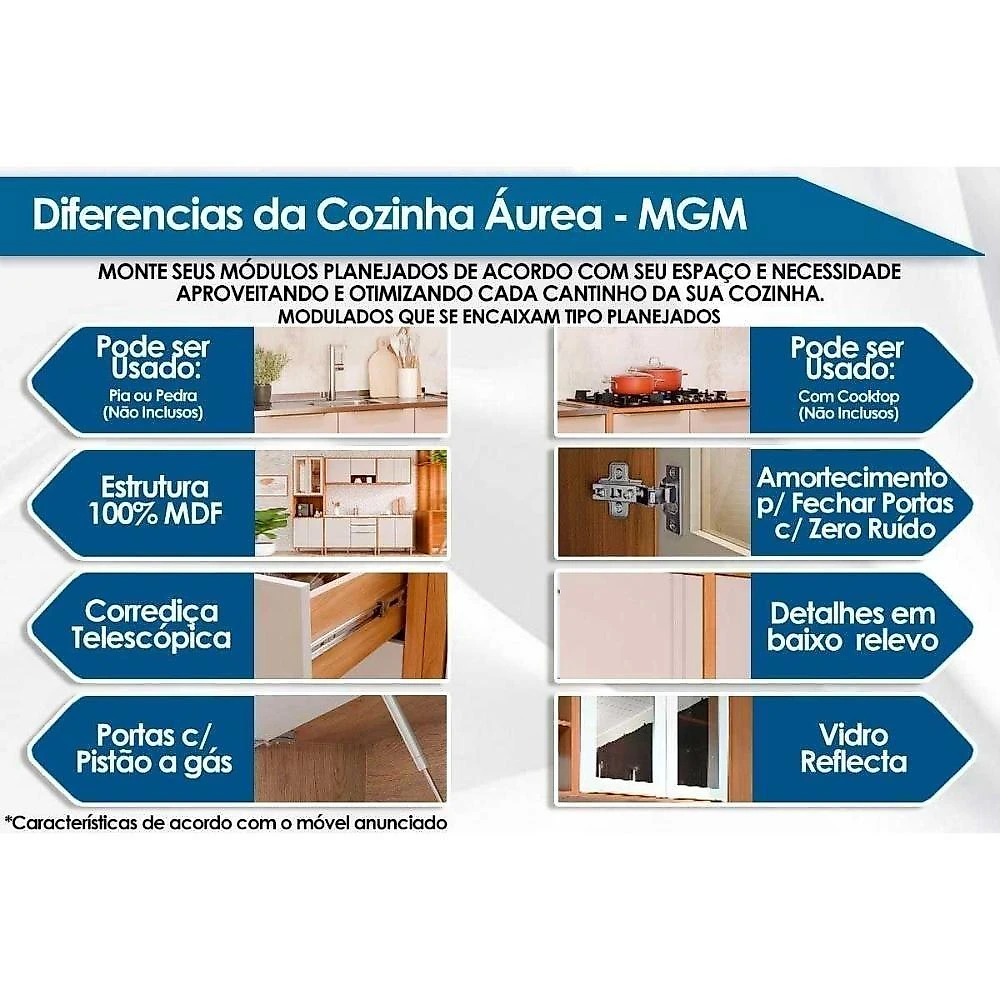 Cozinha Modulada Áurea 4 Portas 2 Gavetas MDF 120CM Cinamomo-Off MGM
