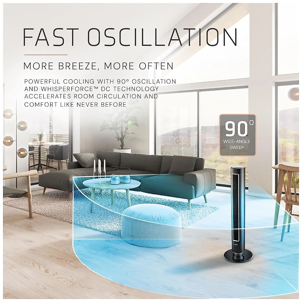 Ventilador de Torre com Controle Remoto, Distância Máxima do Ar 9 Metros, 12 Velocidades, Temporizador de 24H, Luz Noturna, 110V 36W, Lasko DST100, 110v