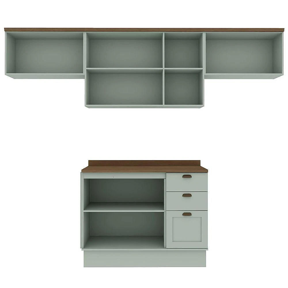 Cozinha Completa Iluminata 6 Portas 3 Gavetas MDF 280CM Verde Mint e Ebano Genialflex