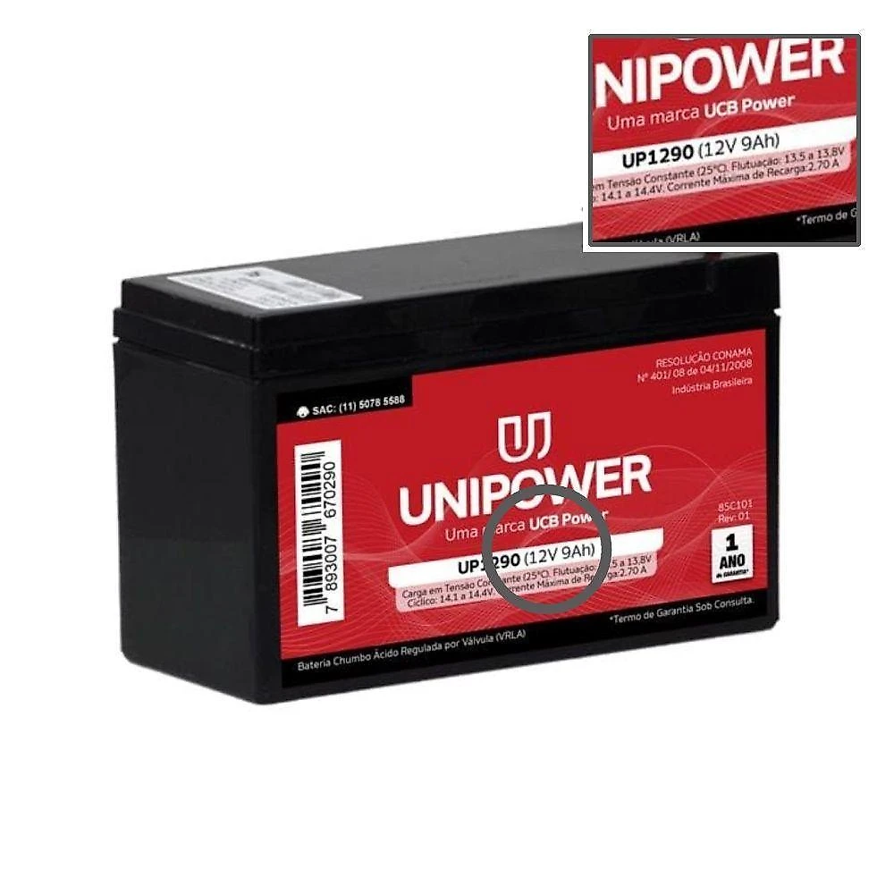 Bateria Chumbo-Ácida Selada Megatron UP1290 para Nobreak 9,0Ah 12V Preto
