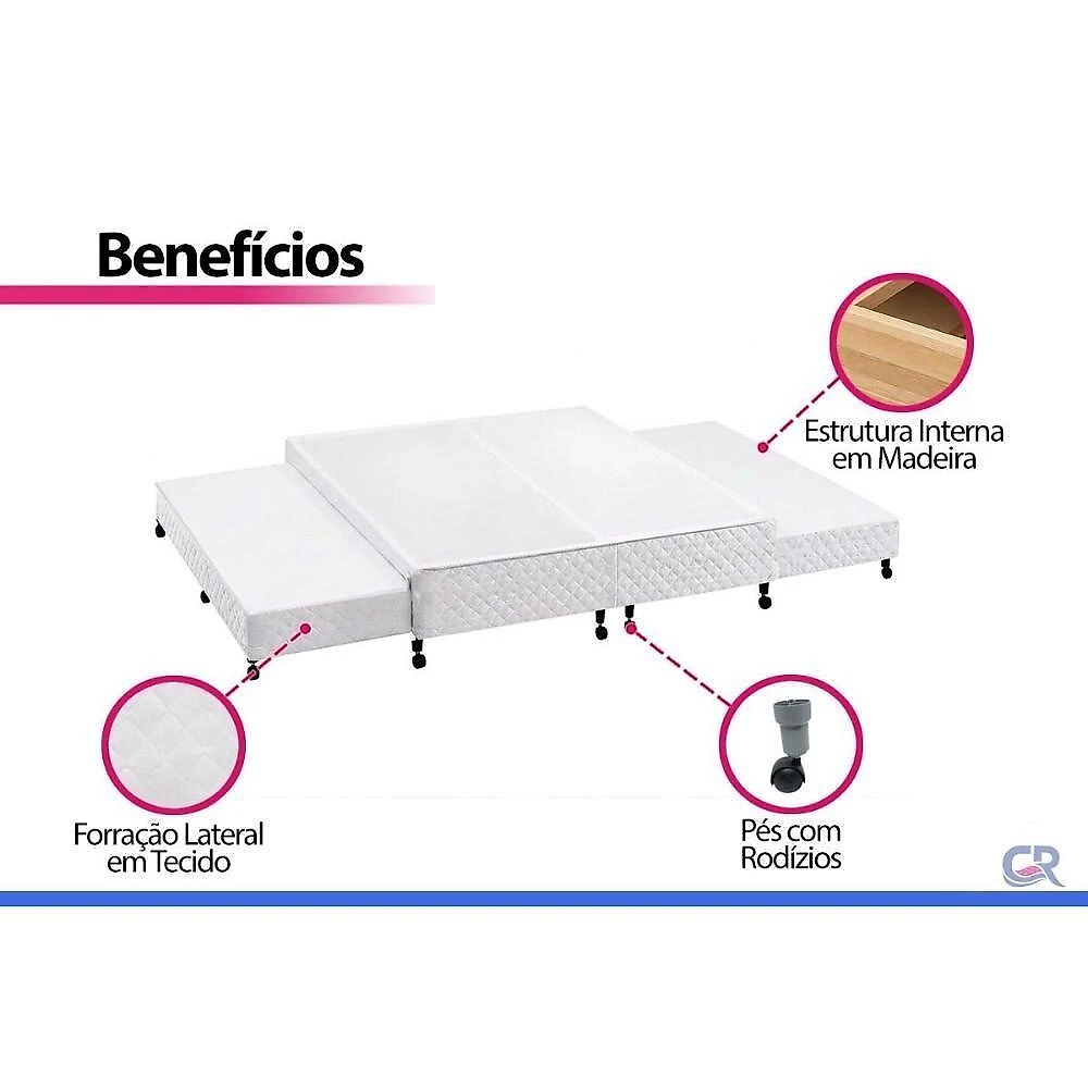 Cama Box Base Queen Poli White Tecido Branco Colchões Castor