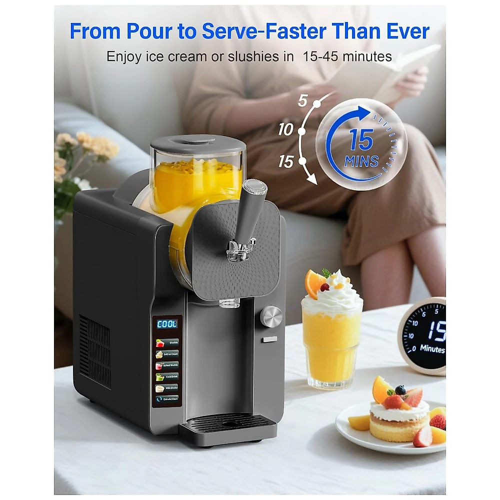 Máquina de Slush Raspadinha SOZT 2-em-1 Cinza 75oz 6 Modos Autoesvaziamento 240V