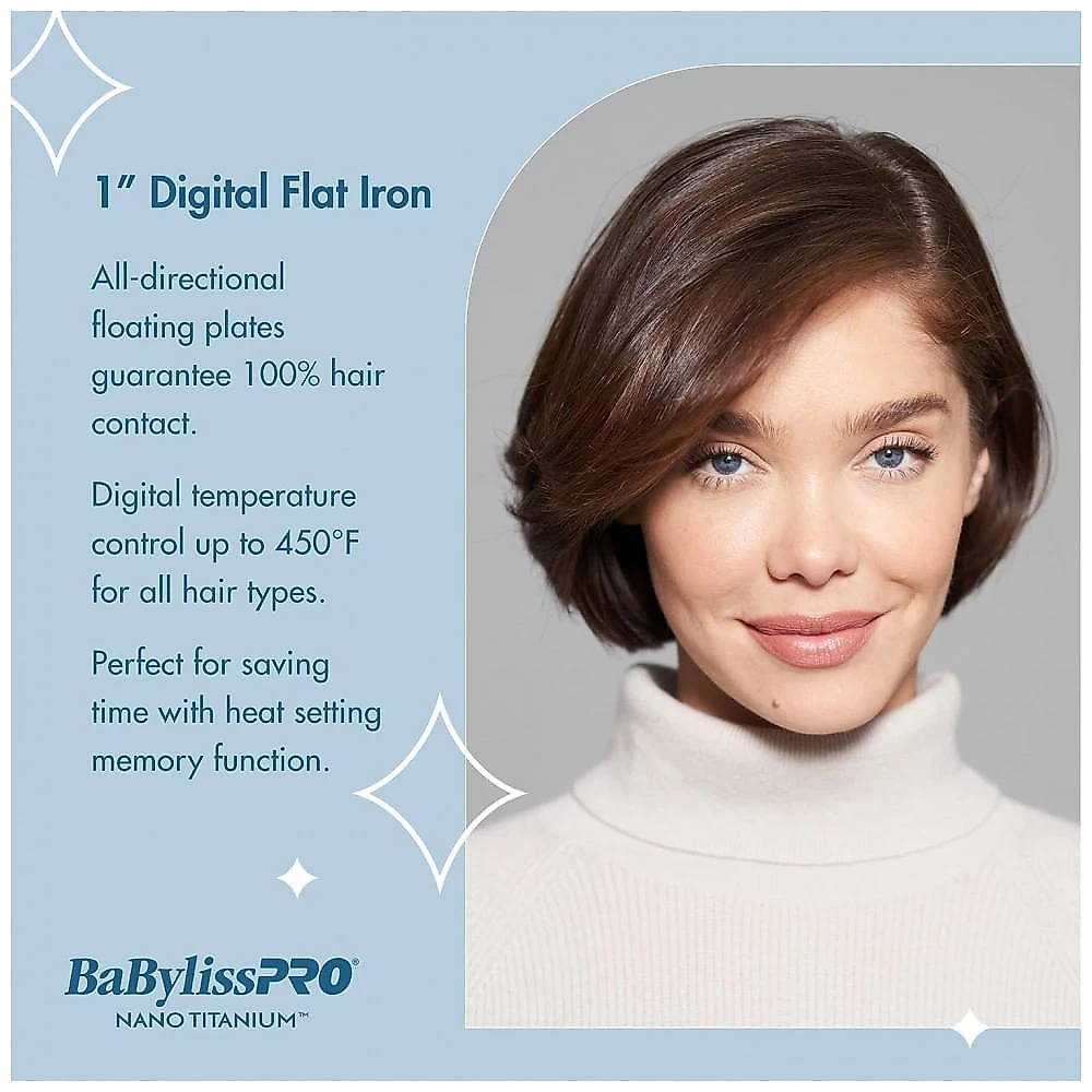 Nano Titanium Chapinha Prancha de Cabelo com Placas Flutuantes e Calor Uniforme, Bivolt, BABYLISSPRO BNT4095TUC, Azul
