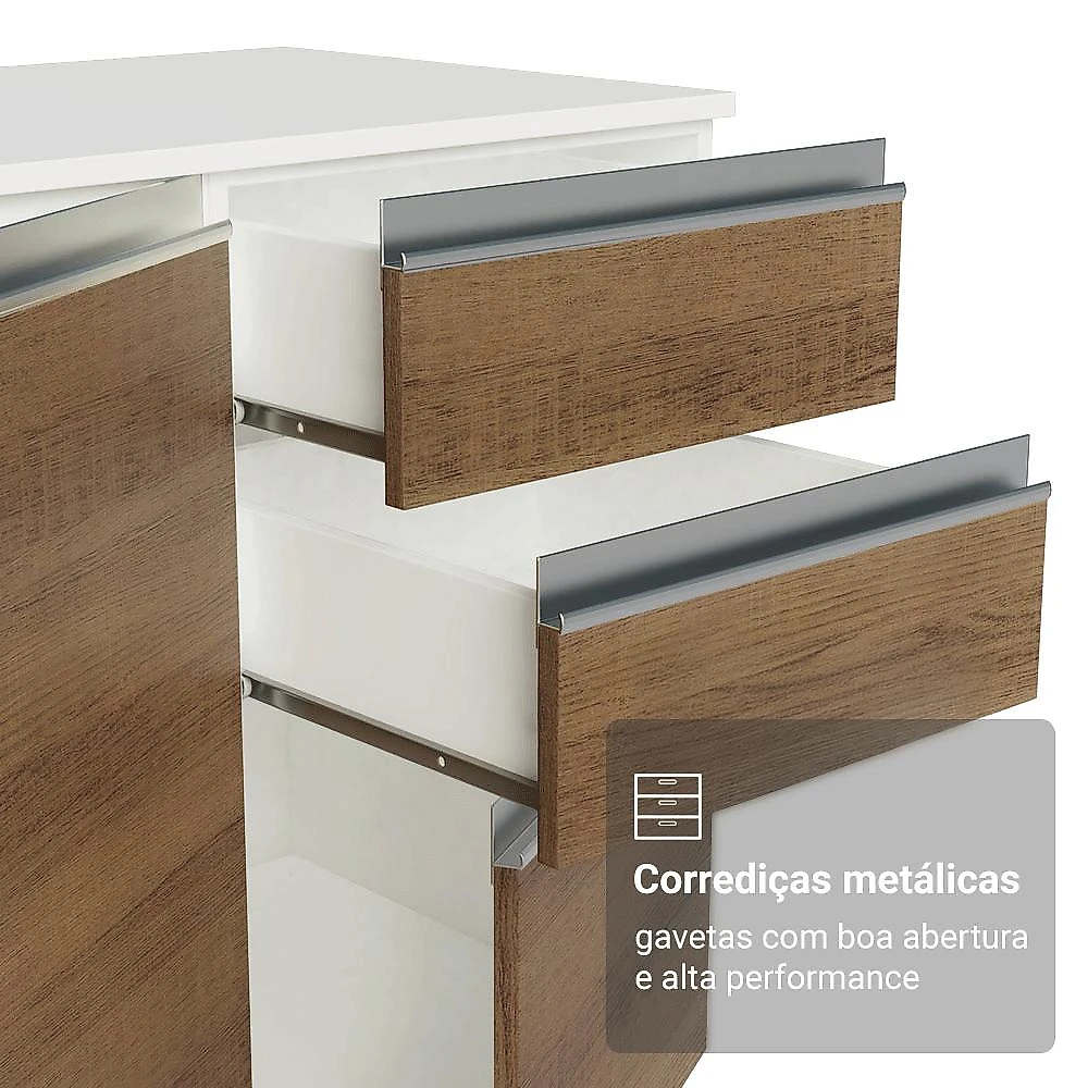 Armário de Cozinha Completa 100% MDF 310 cm Branco/Rustic/Crema Smart 02 Branco/Rustic/Crema