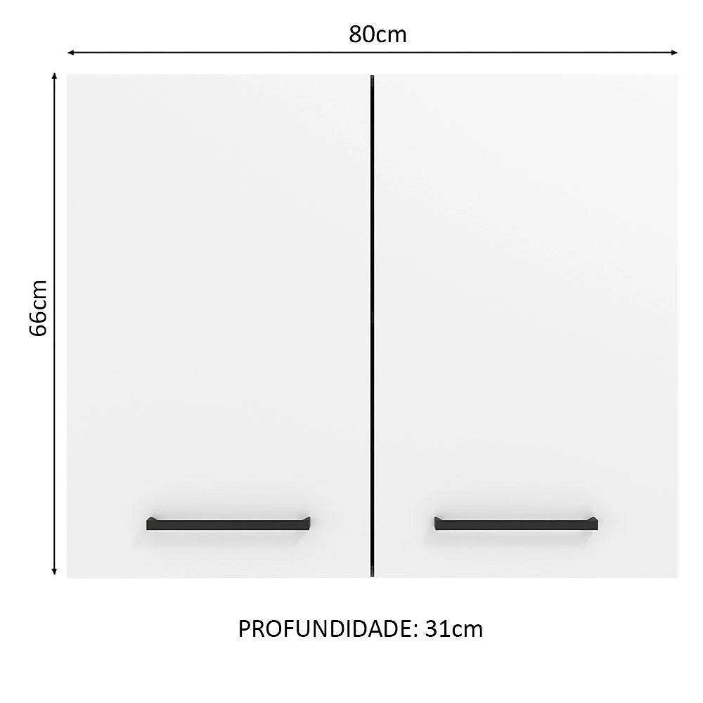 Armário de cozinha aéreo 80 cm 2 portas rustic/branco agata madesa