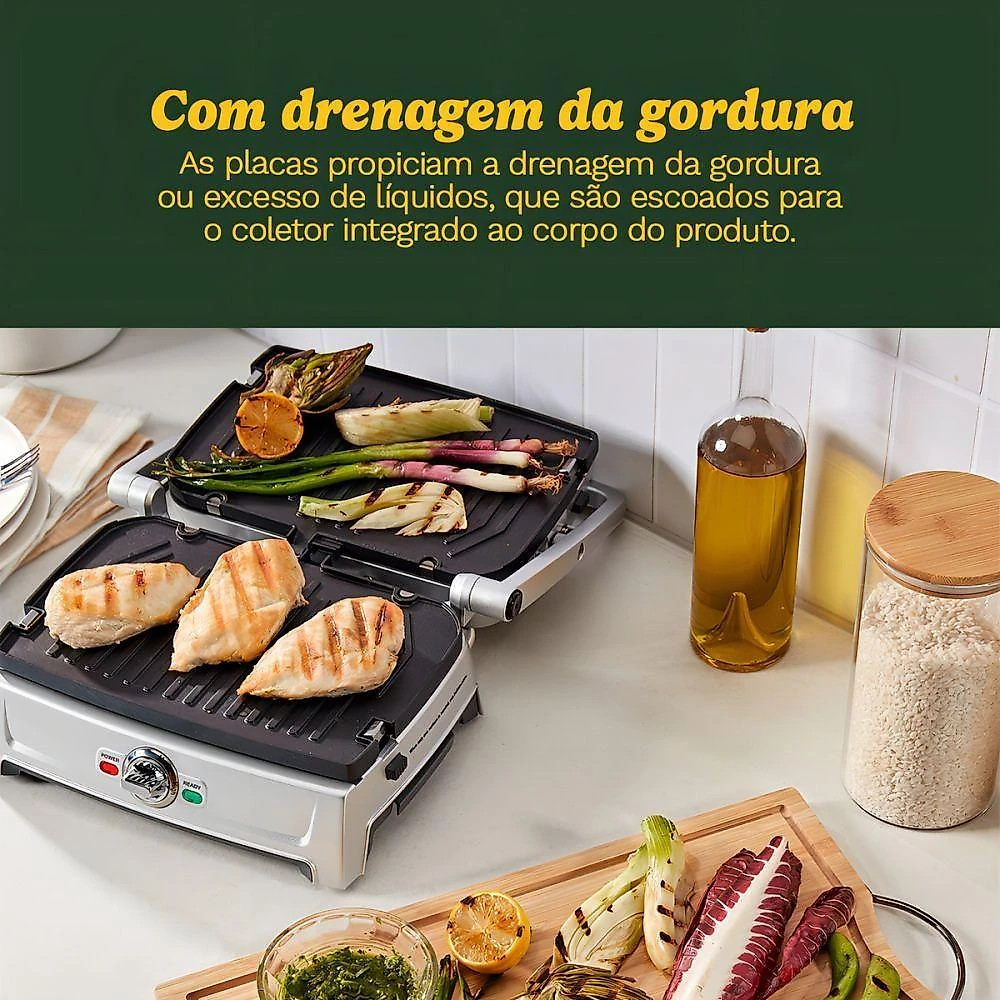 Grill Cuisinart Grill Compacto Chapa e Panini Press com Placas Reversíveis Antiaderentes Cinza 110V