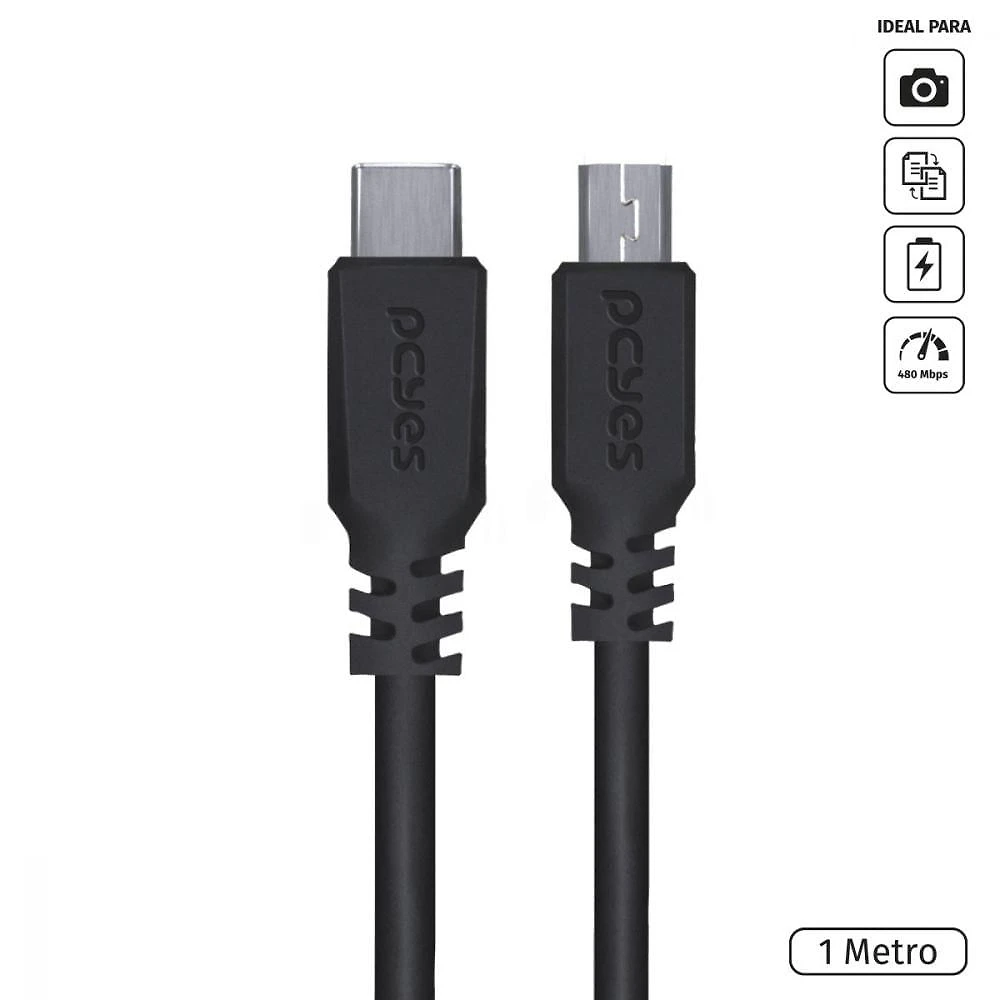 Cabo Usb Tipo C Para Mini Usb B 2.0 Para Type C Tipo C 1 Metro Preto - Pucmbp-1