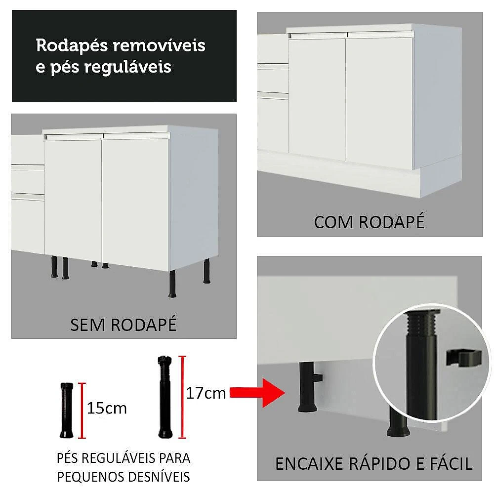 Armário de Cozinha Compacta 100% MDF 190 cm Smart Madesa 01 Branco