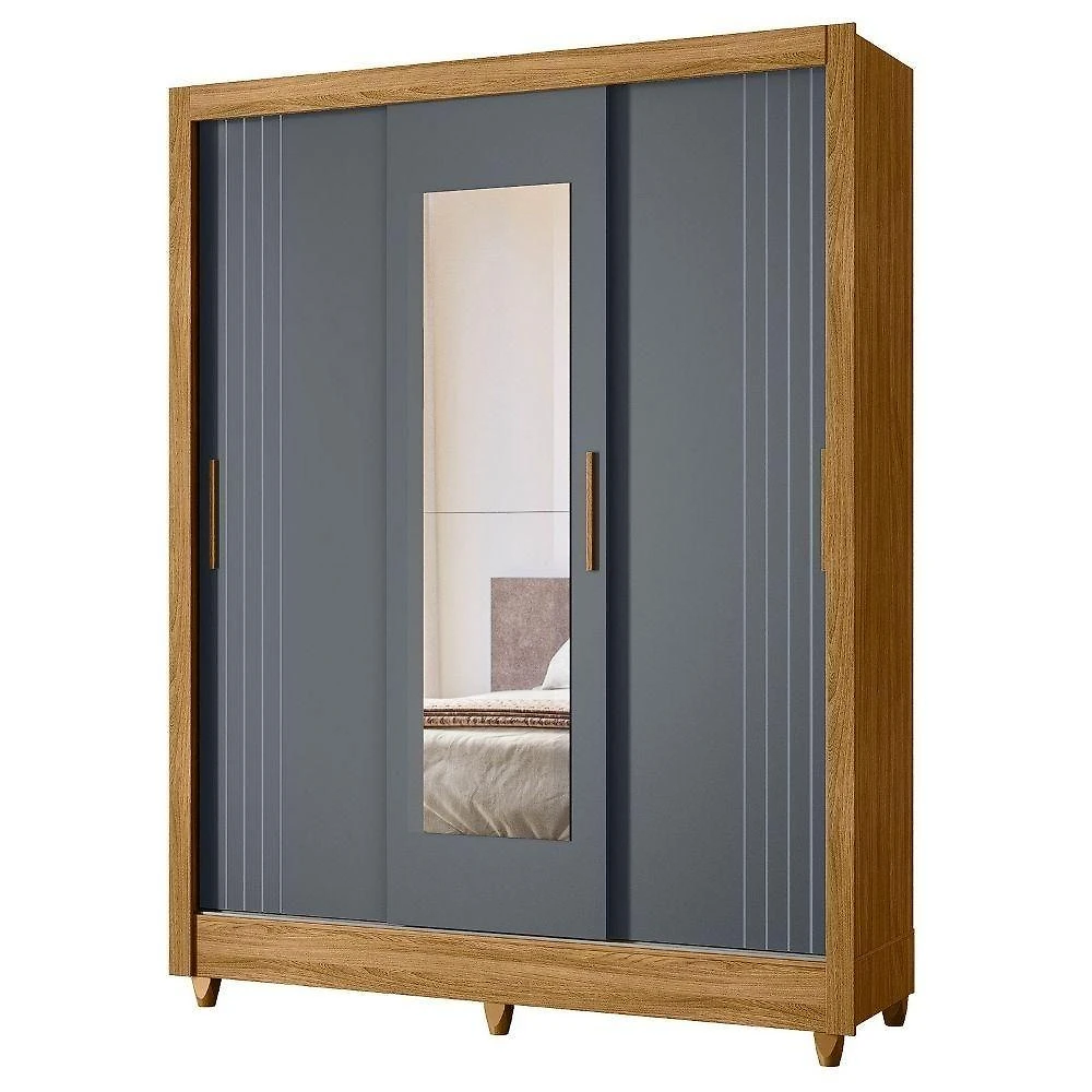 Guarda Roupa Casal 3p Espelho 164 Cm Bolivia Freijo Cinza Moval