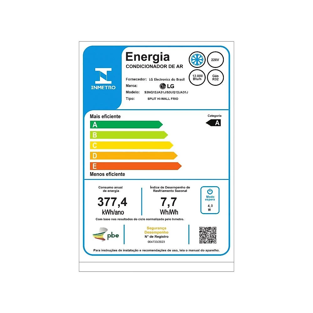 Ar-Condicionado Split Inverter 12000 BTUs LG AI Dual Inverter Voice Só Frio S3-Q12JA31J 220V