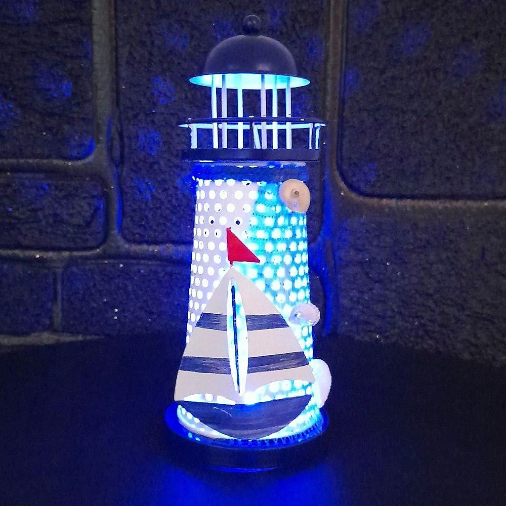 Enfeite Náutico Farol Artesanal em Metal com Leds Embutidos 18CM Azul Outras Marcas