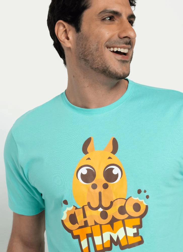 Pijama manga curta algodão masculino capivara chocolate