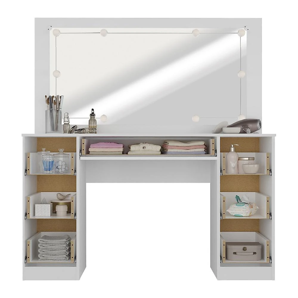 Miniatura Penteadeira Camarim com Espelho e LED 7 Gavetas Flex Isis Multimóveis MP6098 Branco/Madeirado