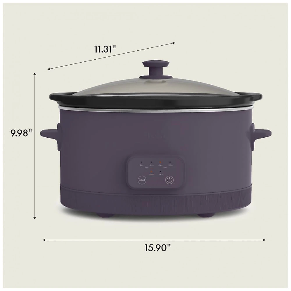 BELLA Slow Cooker Programável 5,7L com Revestimento Cerâmico Antiaderecente, Ajuste de Temperatura e Tampa de Vidro Temperado, Plum