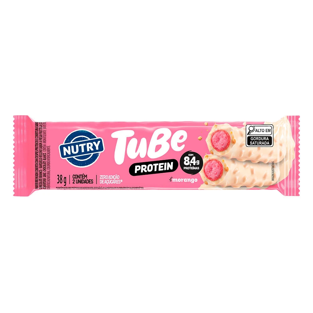 Wafer Recheado Nutry Tube Protein com 8,4g de Proteína Sabor Morango 38g