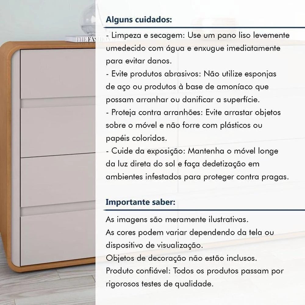 Quarto Completo Cama Solteiro com Cômoda 8 Gavetas e Mesa de Cabeceira Amêndoa Clean/Off White