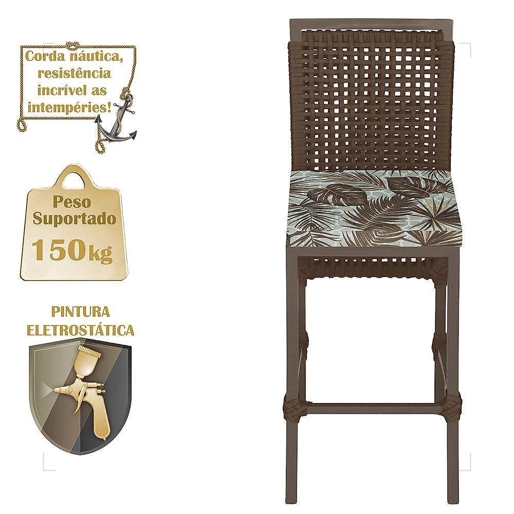 Mesa Bistrô E 4 Banquetas Roma Marrom Corda Estofado 6 Trama Marrom