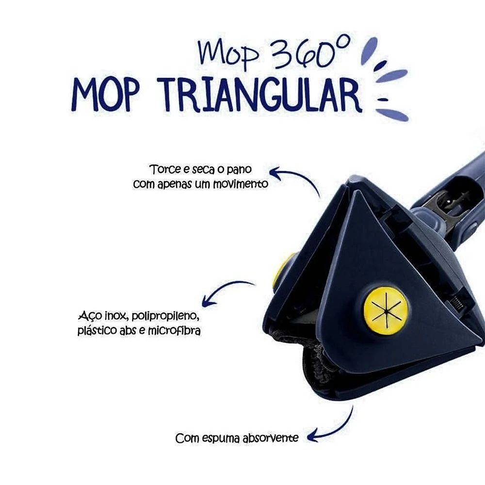 Mop Esfregão Triangular Rodo Limpador Multiuso Giratório