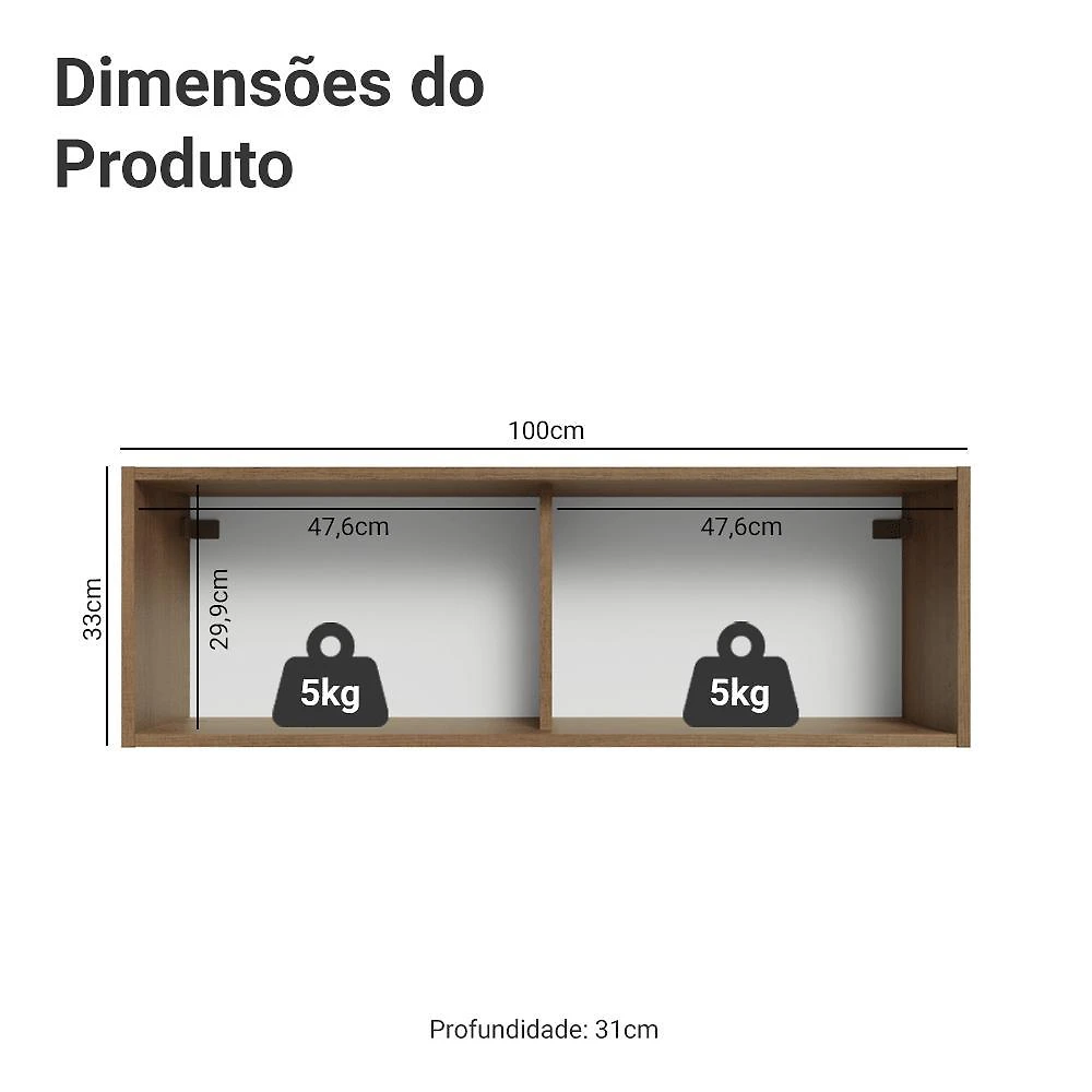 Armário aéreo 100 cm 1 porta basculante rustic/preto lux madesa