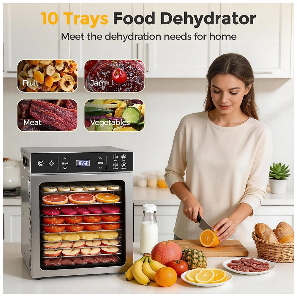 Desidratador de Alimentos Suteck Prata com 10 Bandejas de Aço Inoxidável e Dupla Ventilação 110V