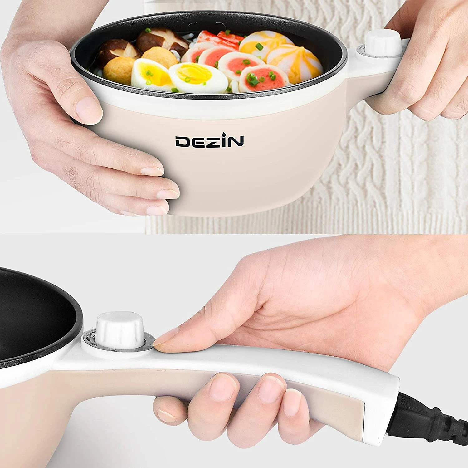 Dezin Panela Elétrica Multifuncional 15L Aço Inoxidável cC ontrole de Temperatura 600W110V Bege
