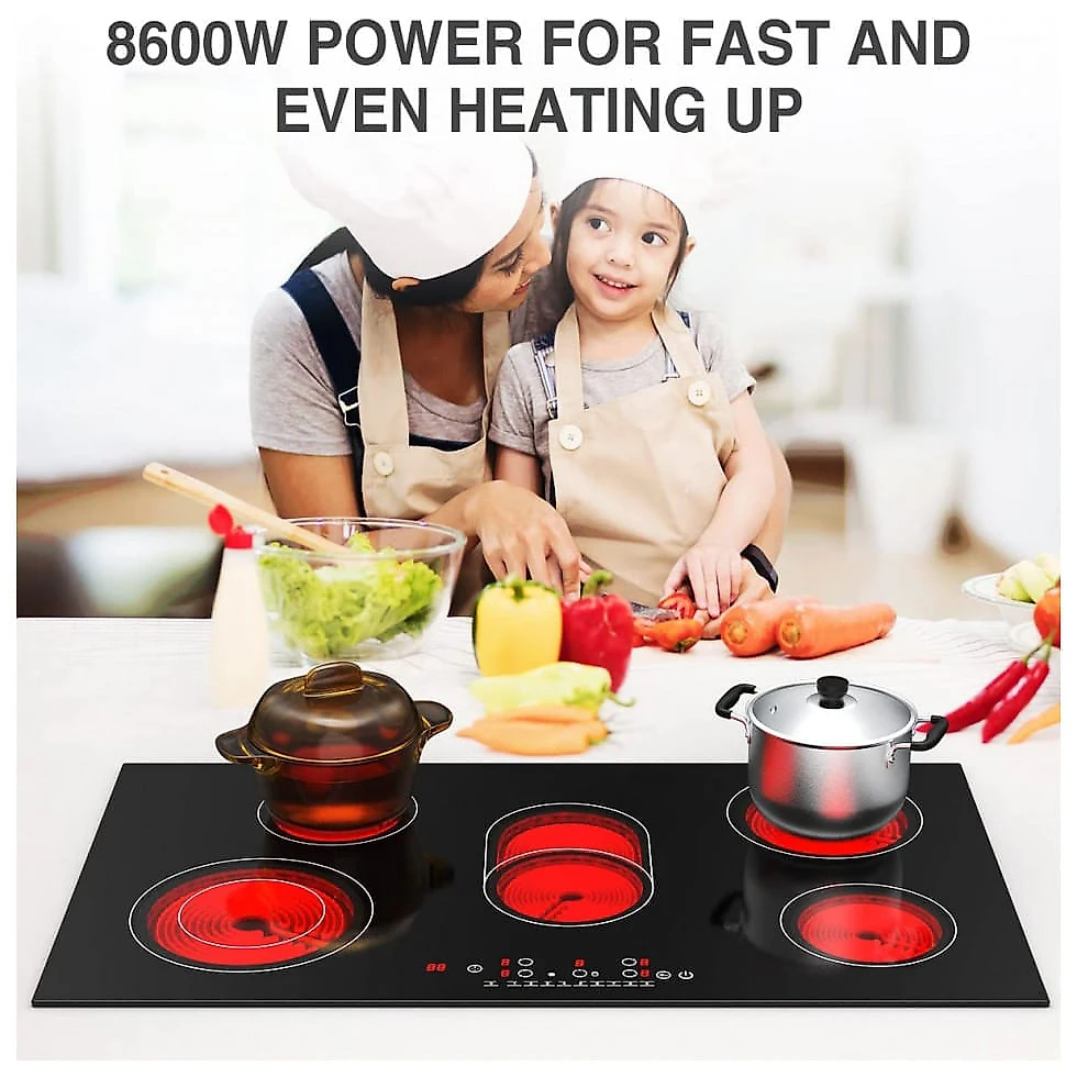 Cooktop Elétrico de Embutir com 5 Queimadores de Indução e 9 Níveis de Temperatura, 240V 8600W, VBGK, Preto