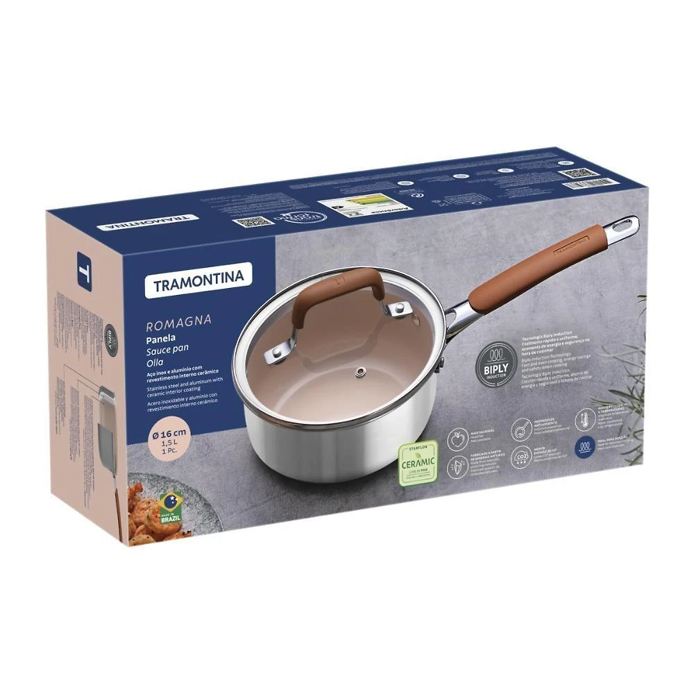 Panela Romagna com Revestimento Cerâmico em Aço Inox e Alumínio para Todos os Fogões Marfim