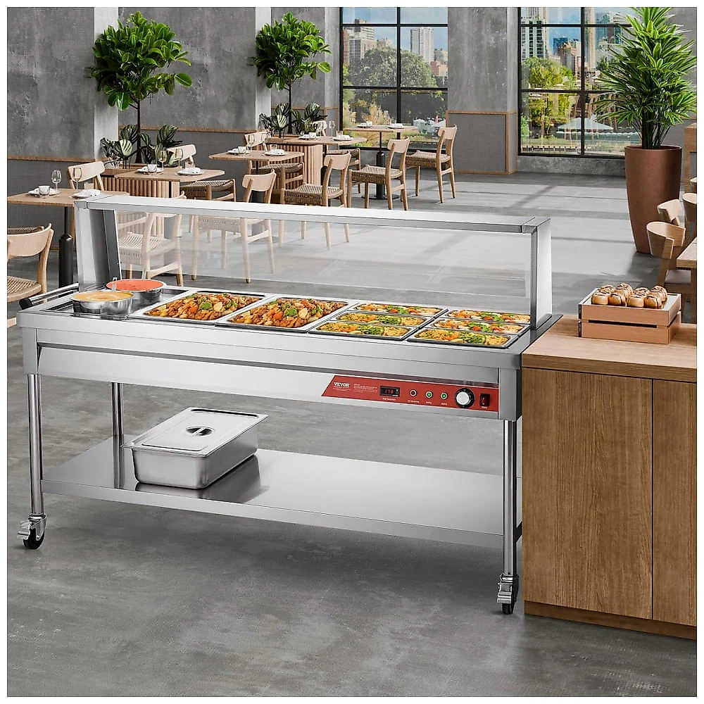 Balcão Térmico VEVOR Inox 8 Cubas + 2 Potes Buffet Profissional 1800W 110V
