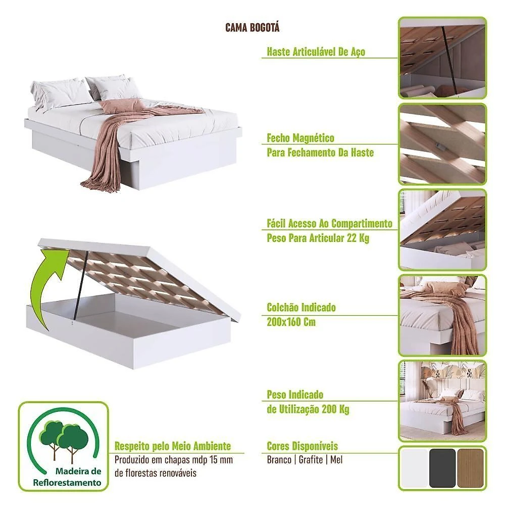 Cama Box Queen Flutuante com Box Baú Grafite 162,5cm X 202cm