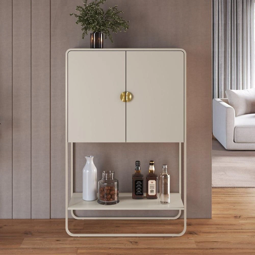 Balcão Bar 2 Portas 90cm Orgânico Pé Metal Luna BP Offwhite Off White