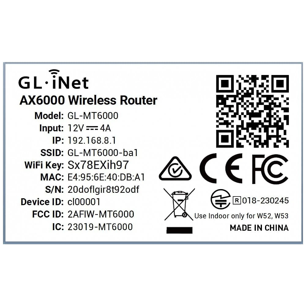 Roteador WiFi 6 GL.iNet Flint 2 Preto 2 Portas 2.5G Ethernet Alta Velocidade GL-MT6000 5V