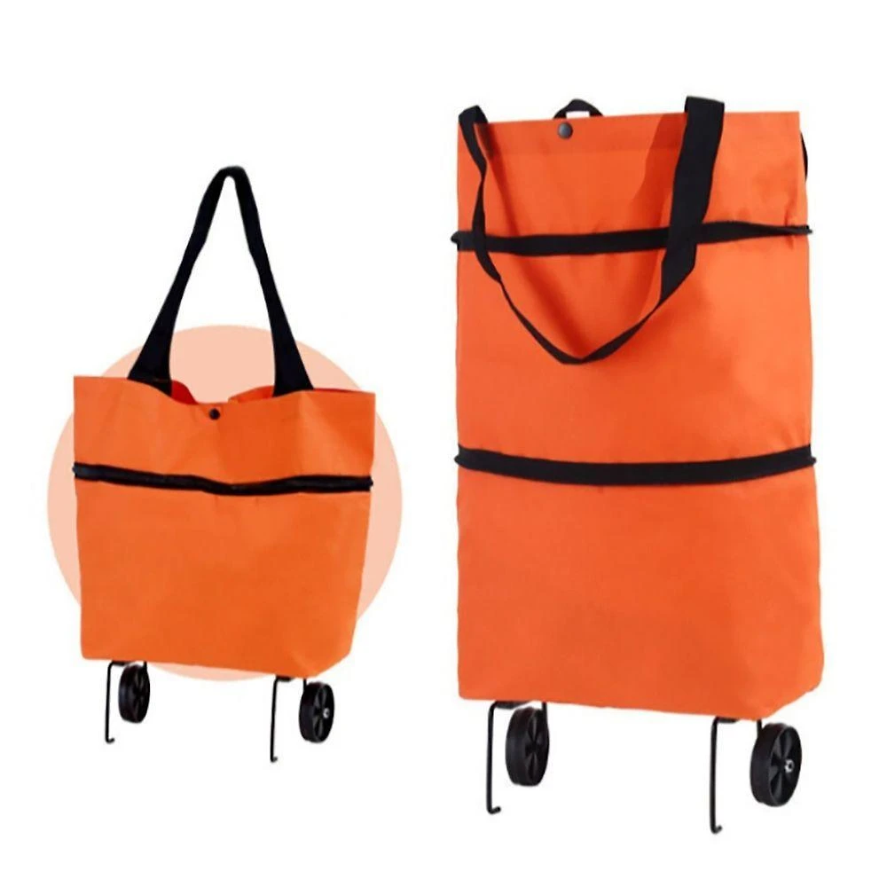 Bolsa de Compras Dobrável com Rodas OEM em Tecido 35cm X 28cm Laranja para Feira e Mercado