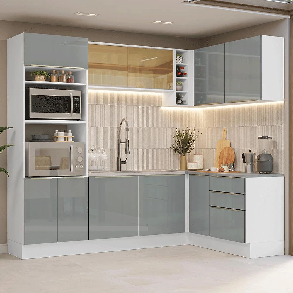 Armário de Cozinha Completa de Canto 399 cm  Lux Madesa 01