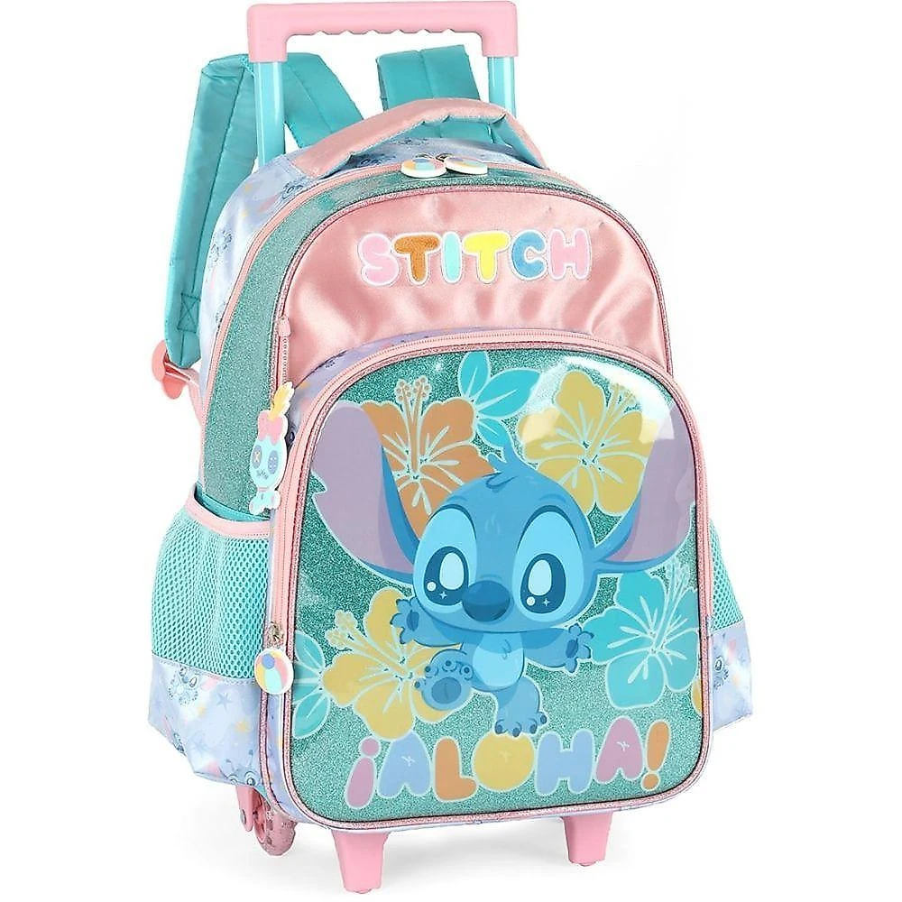 Kit Escolar Luxcel Stitch e Scrump Disney Mochila Rodinhas Lancheira Estojo Turquesa