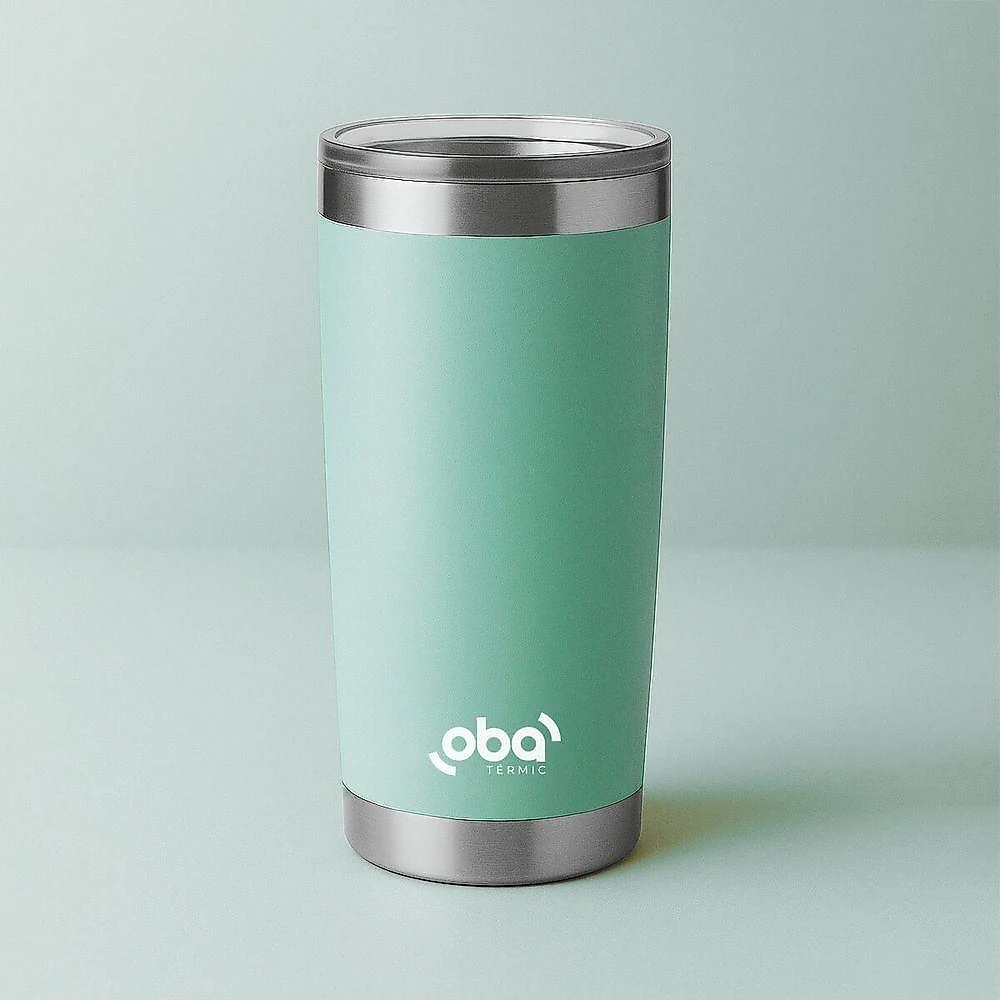 Copo Térmico com Tampa e Abridor 591ml Aço Inoxidável Parede Dupla Isolamento Vácuo Verde Água Oba