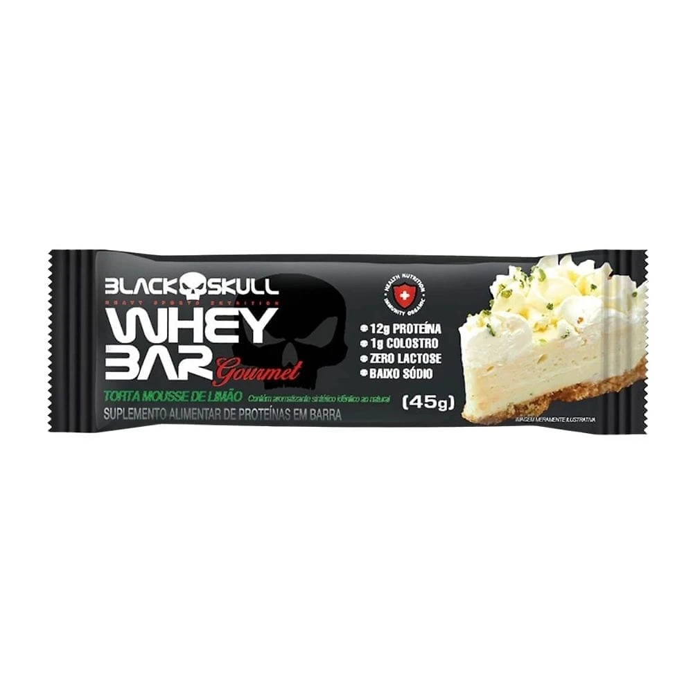 Barra de Proteína Whey Bar Gourmet Black Skull Sabor Torta Mousse de Limão 12g de Proteína 40g