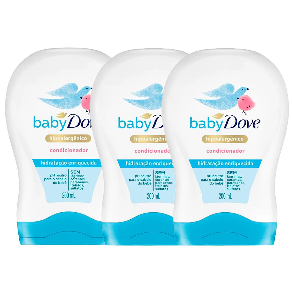 Condicionador Dove Baby Hidratação Enriquecida com 200ml | Kit com três unidades