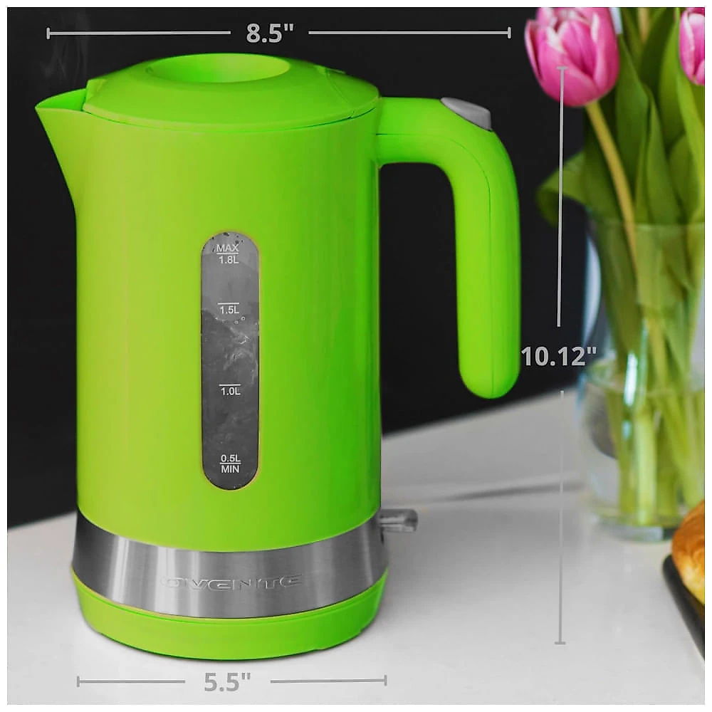 Chaleira Elétrica OVENTE 1,8 Litros, 1500W - Fervura Rápida para Café ou Chá, Livre de BPA, ProntoFill, Janela de Nível de Água, Desligamento