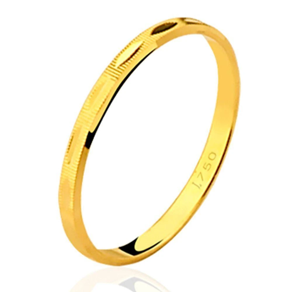 Aliança Ouro Amarelo 18k Estreita E Trabalhada T2d L 4.9 Tamanho 19