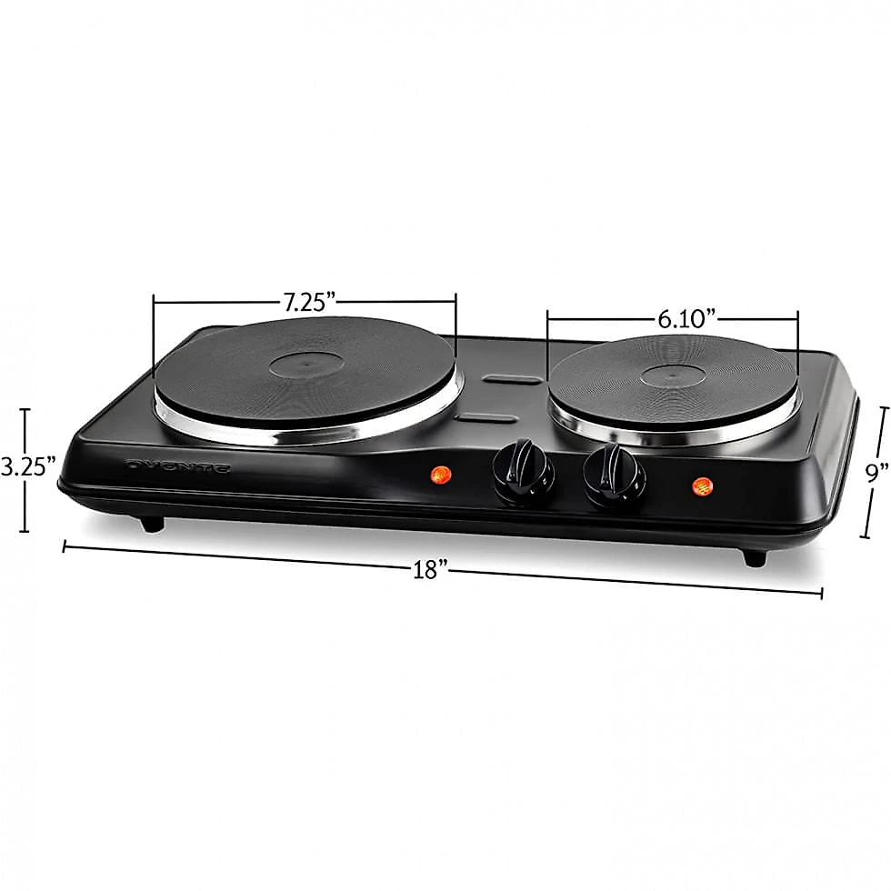 Cooktop Elétrico Duplo com 2 Queimadores e Controle de Temperatura, 110V 1700W, Ovente, Preto