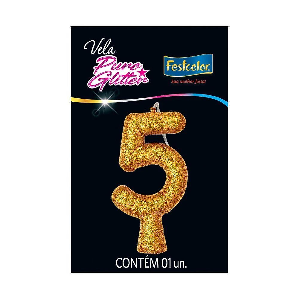 Vela De Aniversário Puro Glitter Dourada Modelo 7
