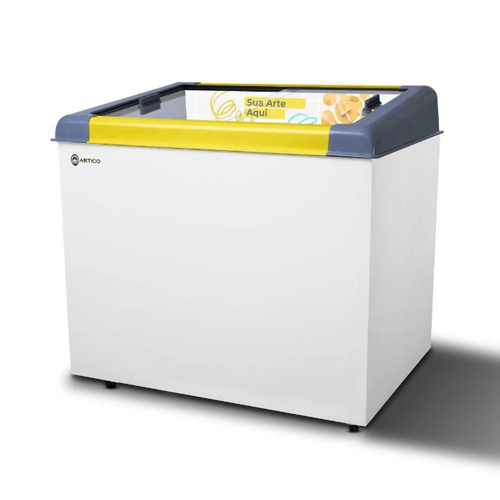 Congelador Expositor Vertical Ártico New Slim 250 Frost Free 310L Inverter Amarelo Bivolt