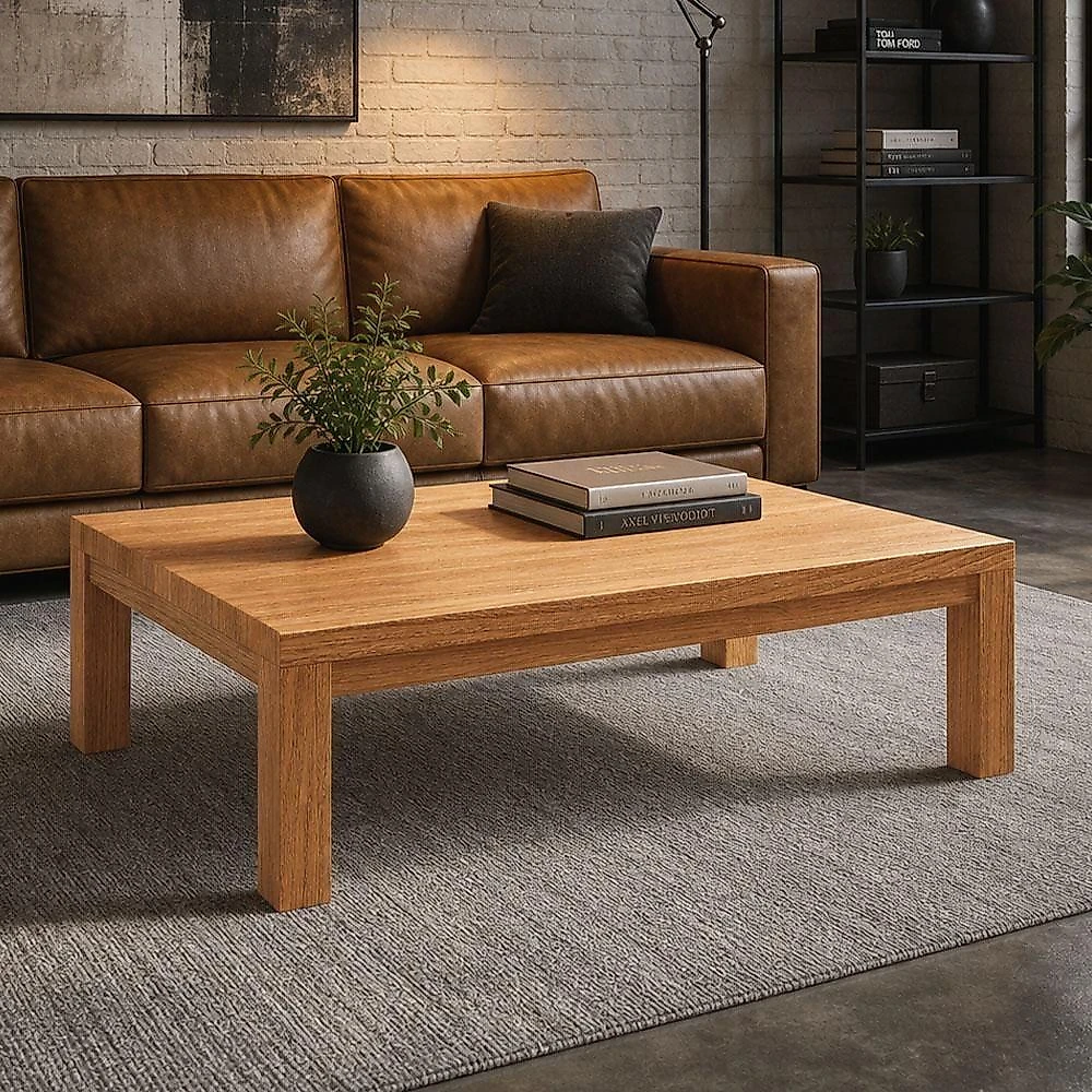 Mesa de Centro Dunia F06 Retangular Madeira Maciça 120CM Rústico Lyam Decor