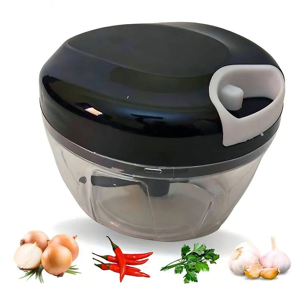Processador de Alimentos Manual com 3 Lâminas em Aço Inoxidável Sistema a Corda 500ML Preto Original
