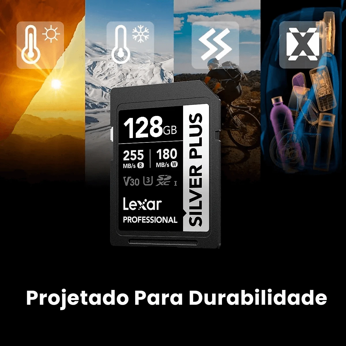 Cartão SDXC 128GB Lexar Silver Plus Professional 255MB/s 4K UHS-I V30 U3