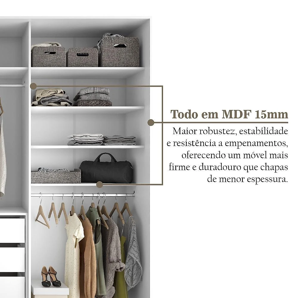 Closet Casal 100% Mdf Bp 237cm 3 Gavetas Monreale Preto