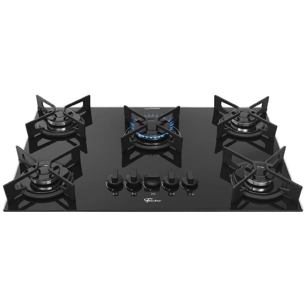 Cooktop a Gás Fischer 5 Bocas Fit Line Tripla Chama Trempe Iron - Bivolt
