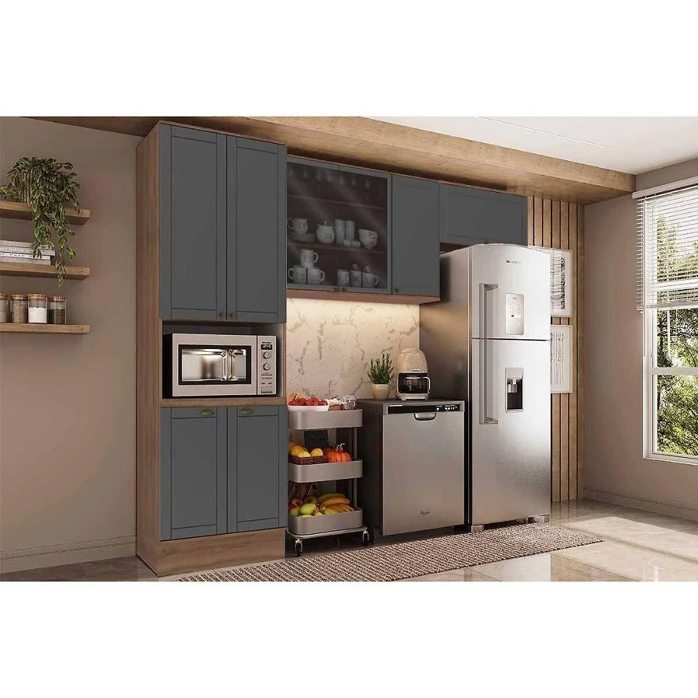 Cozinha Modulada Completa Bella 3 Peças (2aéreos+1paneleiro) C3p27 Nogal-cinza - Carraro